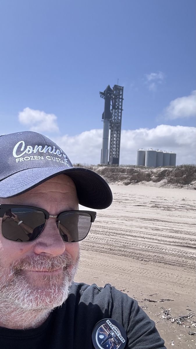 Bruce at Starbase, Boca Chica, Texas — Starship on the tower